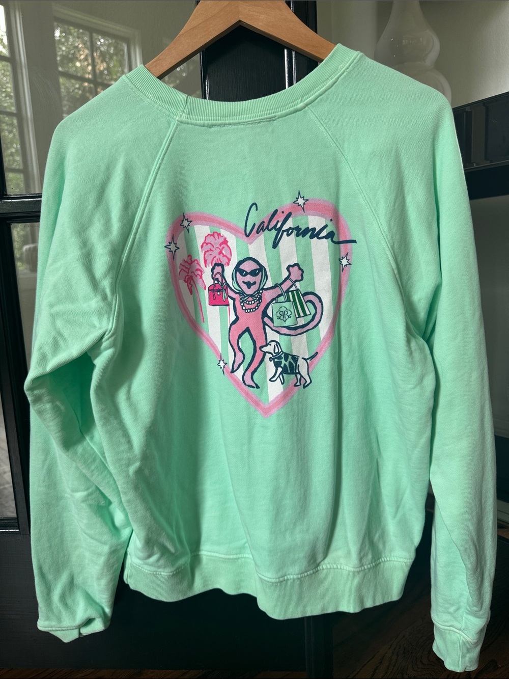 💚 S Roller Rabbit Beverly Hills Monkey Mint Lime Green Crewneck Sweatshirt